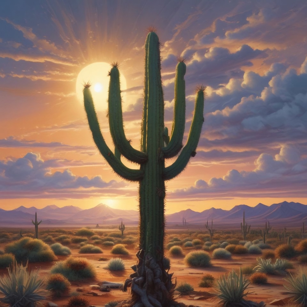 Sunset Cactus Landscape Art Print